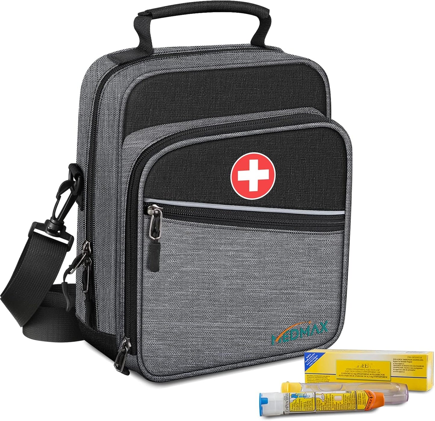 Insulin Cooler EpiPen Carrying Case Insulated, Travel Medication Diabetes Supplies Organizer Bag with Shoulder Strap for Asthma Inhaler, Auvi-Q, Allergy Medicine Essentials (Gray)