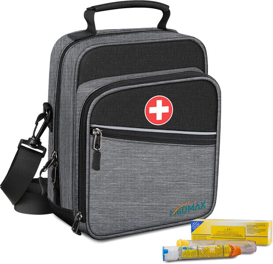 Insulin Cooler EpiPen Carrying Case Insulated, Travel Medication Diabetes Supplies Organizer Bag with Shoulder Strap for Asthma Inhaler, Auvi-Q, Allergy Medicine Essentials (Gray)