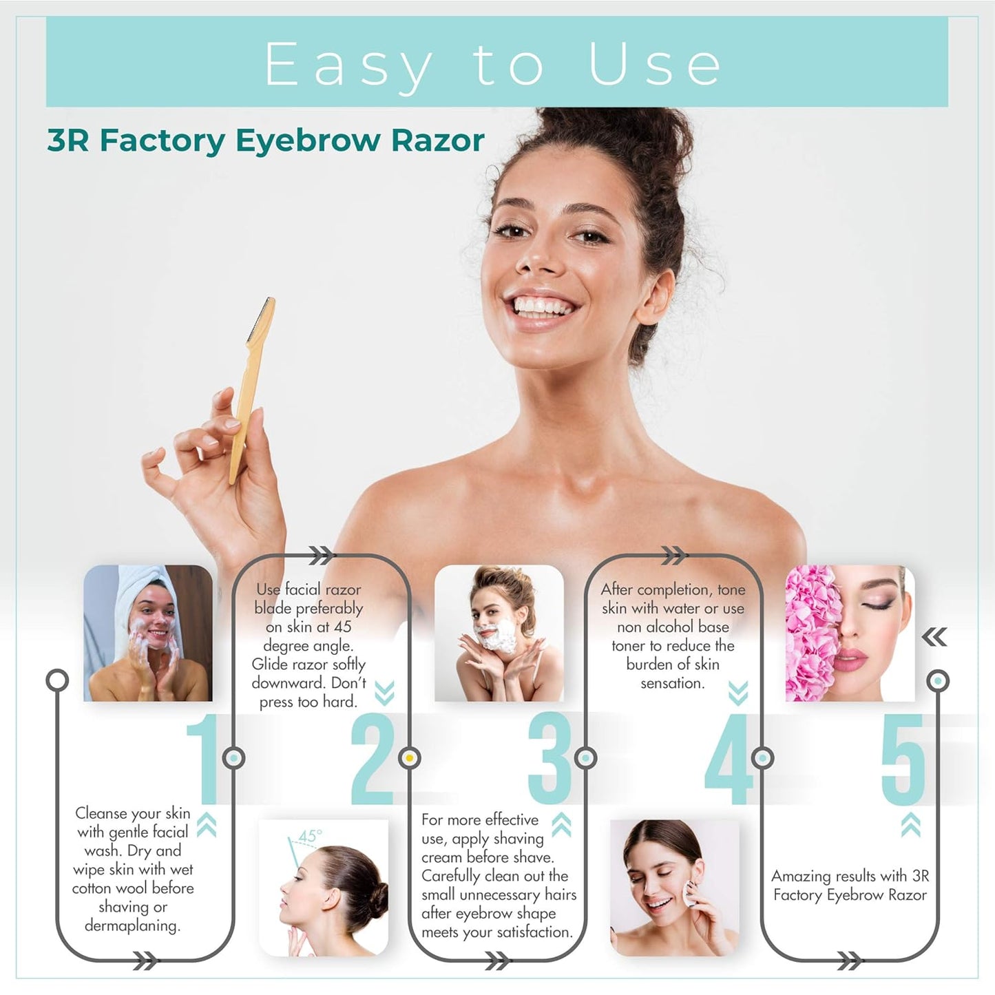 Face Razors for Women - 3R Factory Face Shaver Womens Peach Fuzz, Dermaplane Razor for Women Face, Ladies Shavers for Facial Hair, Eyebrow, Facial & Neck. Come with Safety Cover (Packs of 6)