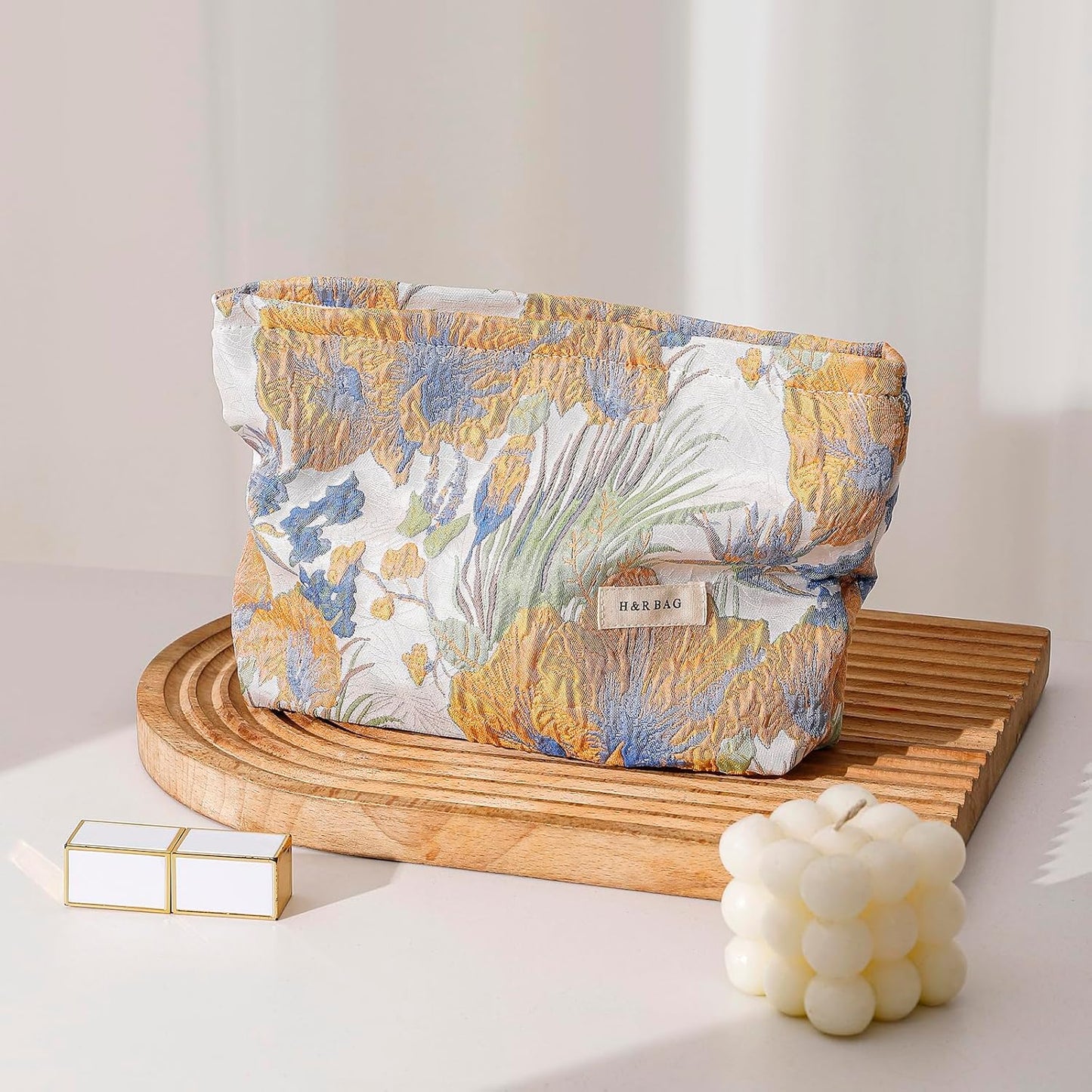 2 Pcs Makeup Bags, Large Cosmetic Bag Travel Toiletry Bag Organizer for Women, Embroidery Craft, Floral Makeup Bag Small Cosmetic Pouch Purse with Zipper Gifts for Girls Teen