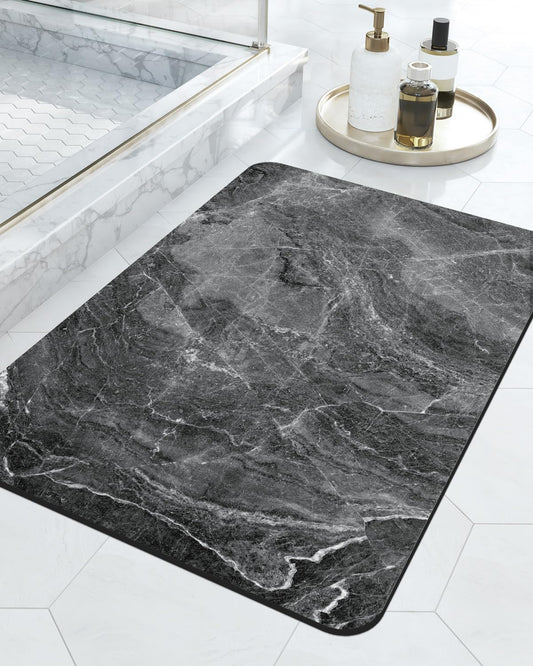 DEXI Bath Mat 16x24, Non Slip Quick Dry Rugs, Super Absorbent Ultra Thin Marble Bathmat, Washable Rubber Mats for Shower Floor, in Front of Bathtub, Sink, Bathroom Accessories Decor, Dark Grey