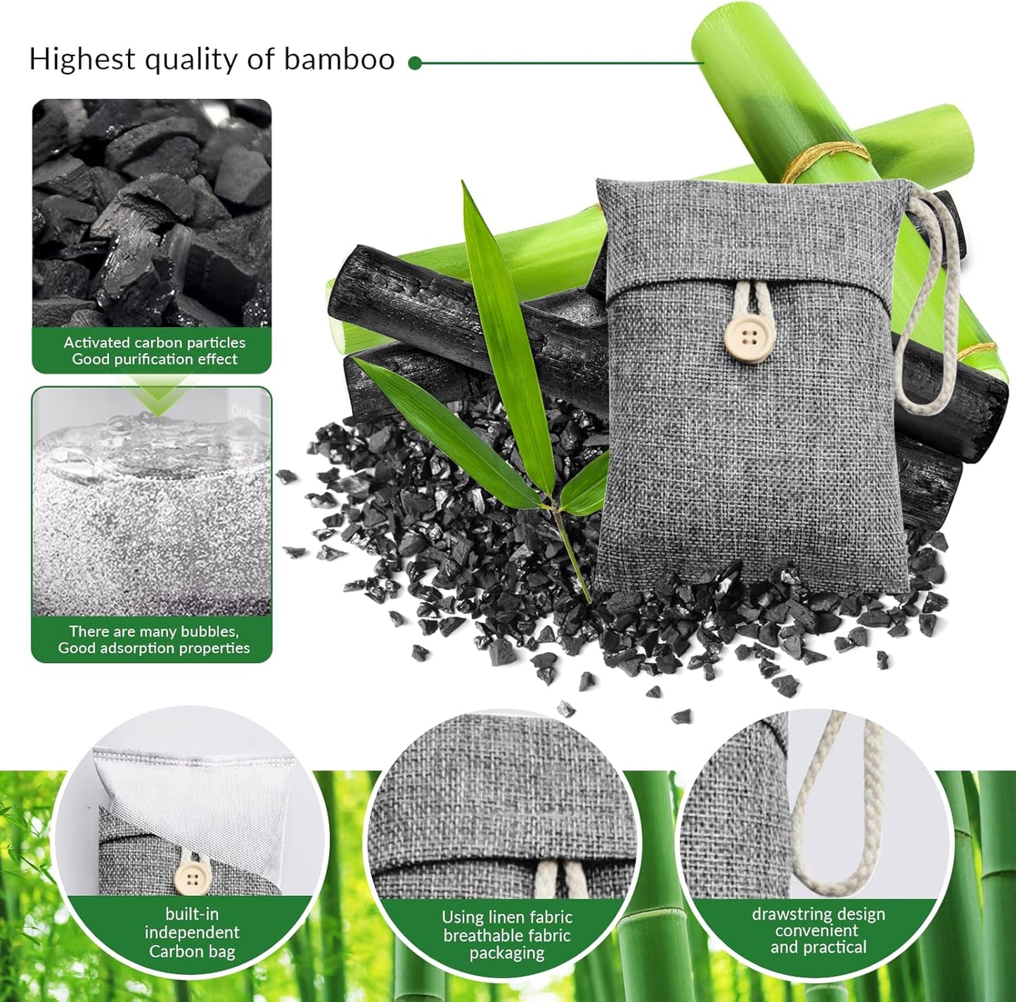 4 Pack charcoal odor absorber,Bamboo Charcoals Air Purifying Bag Charcoals Deodorizer Eliminator for Strong Odors in Car, Closet, Shoe, Basement (250G*4 Pack Gray-2, Unscented)