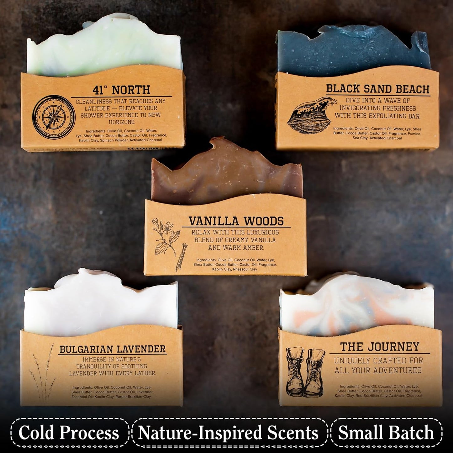 CompassSoap Natural Bar Soap for Women & Men | Skin-Friendly, Hand Made Soap Bar Gift Set | Best Exfoliating and Cleansing Bar Soap for Men & Women | 5 Oz. Variety Pack of 5