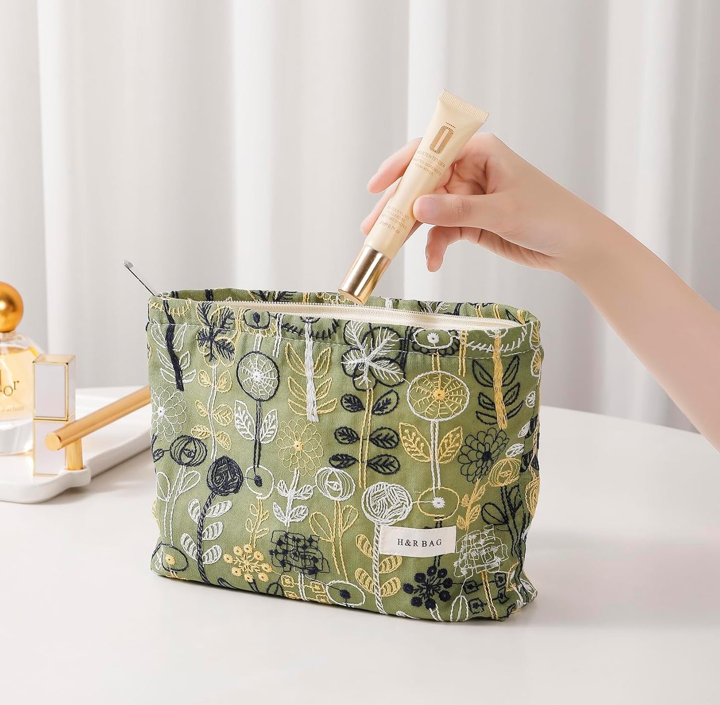 2 Pcs Makeup Bags, Large Cosmetic Bag Travel Toiletry Bag Organizer for Women, Embroidery Craft,Makeup Bag Small Cosmetic Pouch Purse with Zipper Gifts for Girls Teen