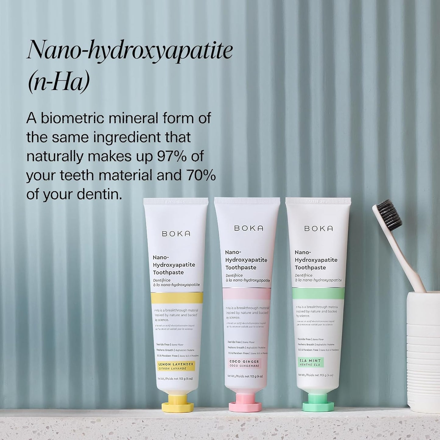 Boka Fluoride Free Toothpaste, Nano Hydroxyapatite Toothpaste, Appropriate for Sensitive Teeth - for Adult, Kids Oral Care - Ela Mint, Coco Ginger, Lemon Lavender Flavor, 4 Fl Oz 3Pk US Manufactured