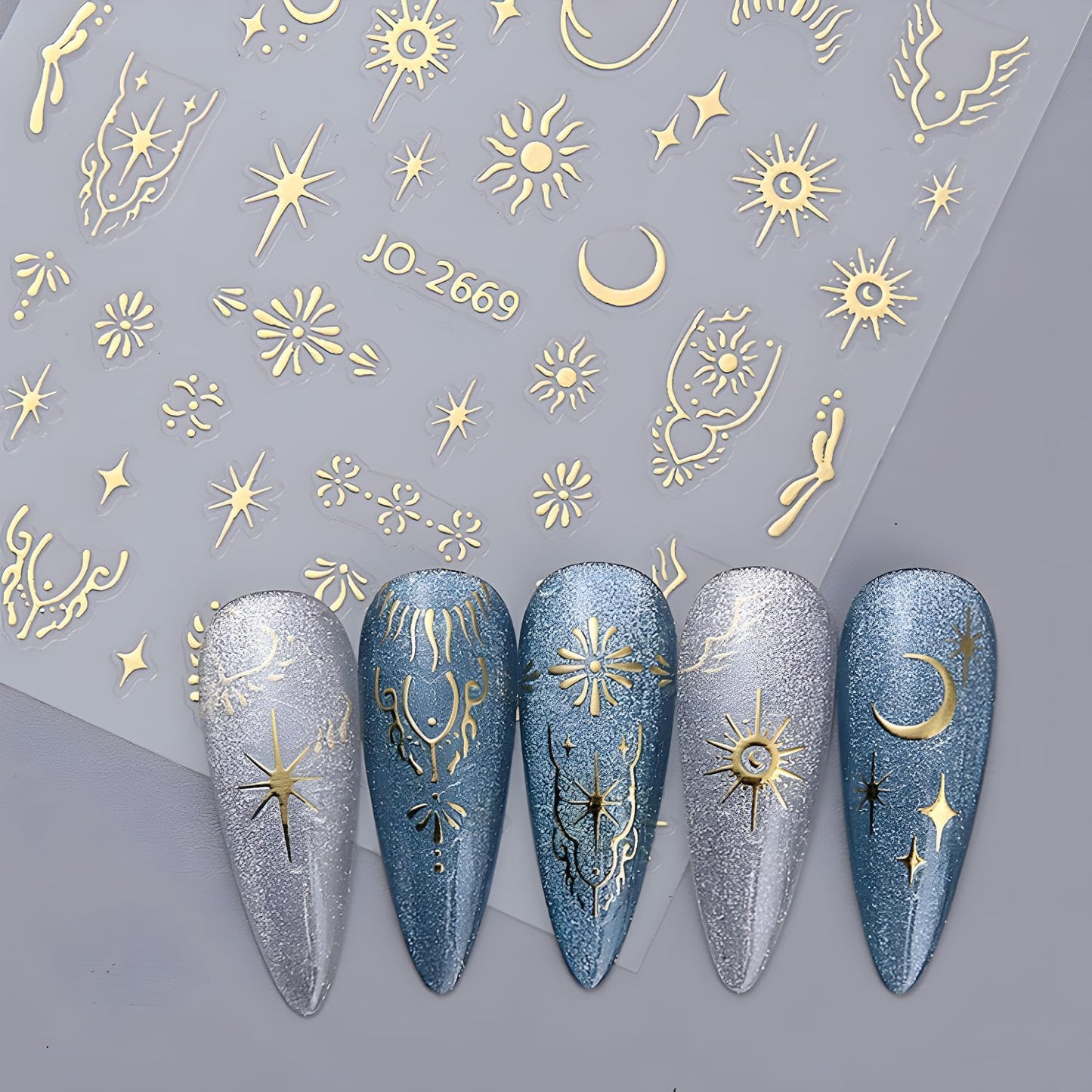 12 Sheets Silver Gold Moon Star Nail Art Stickers - 3D Self Adhesive Decals for Design and Decoration - Supplies Accessories for Women