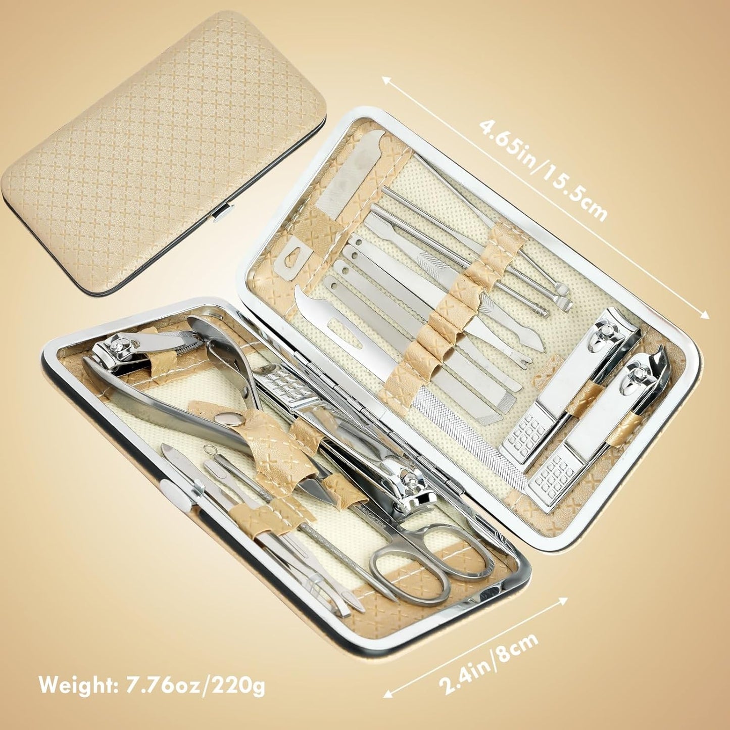 Manicure Set - 19 in 1 Professional Nail Clippers Pedicure Kit, Manicure Tool Kit, Stainless Steel Facial Grooming Set Kit, Gift Idea for Women, Men, Girls, Teens, Beige