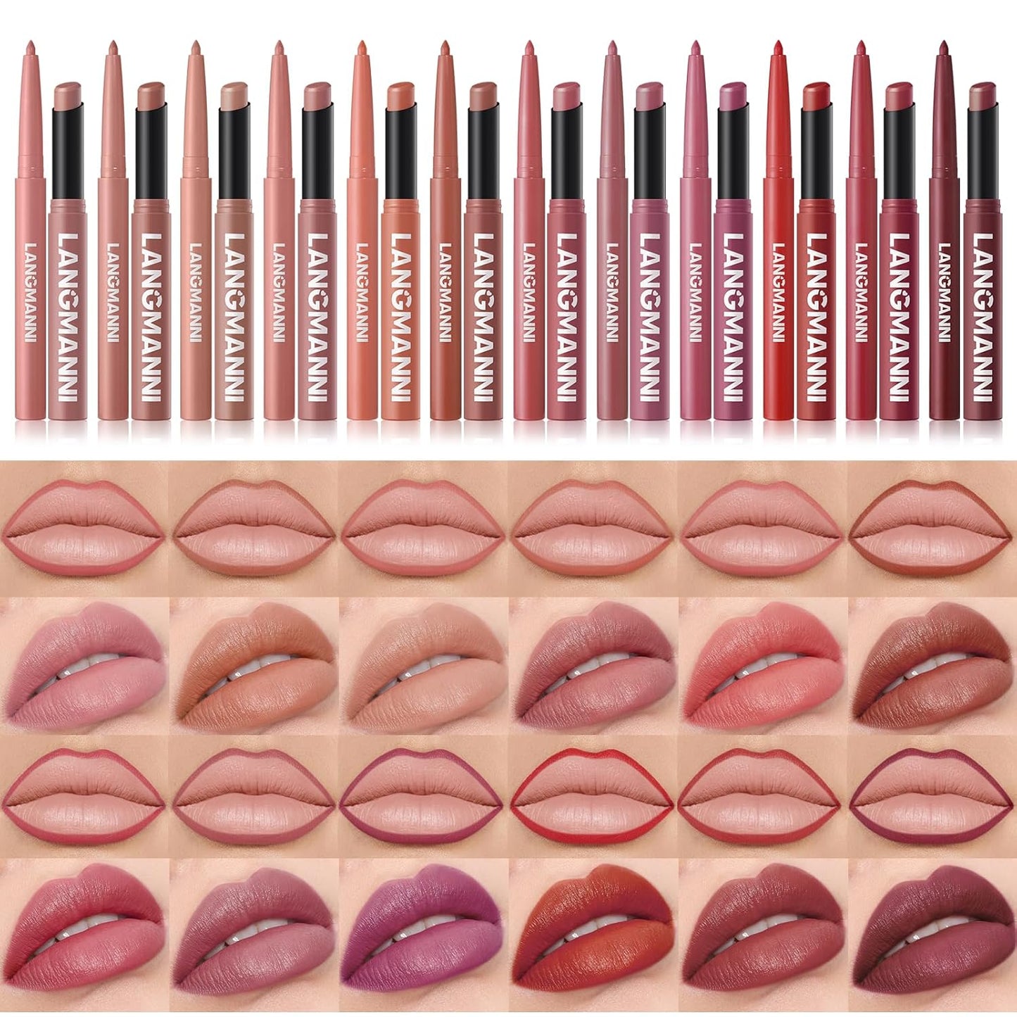 Jolilab 8Pcs Lip Set: 4 Colors Lip Liner+4 Colors Lipstick, Matte/Creamy,Smooth Creamy Texture,Long-Lasting,Bold/Nude Shades for Daily/Party, Vegan, Gift for Makeup Lovers.(#03+05+10+12)