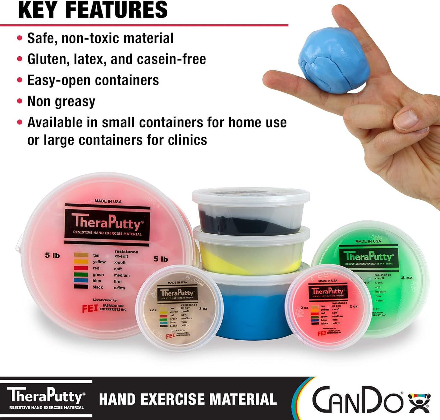 CanDo TheraPutty Standard 4oz Blue Firm Hand Exercise Putty For Rehabilitation, Exercises, Hand Therapy, Strengthening, Motor Skills, Stress Relief