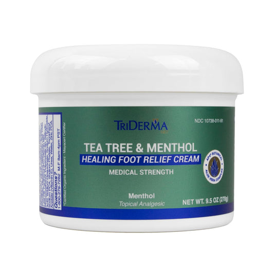 TriDerma Tea Tree Oil Foot Cream for Dry Cracked Feet, Itchy Skin, Tingling & Foot Pain with Menthol, Non-greasy 9.5 oz
