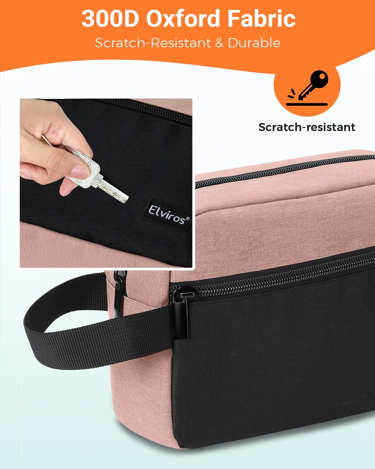 Elviros Travel Toiletry Makeup Bag for Women Hanging Toiletries Dopp Kit Small Bathroom Hygiene Tool and Medicine bag for Traveling Essential Shaving Pouch (Pink&Black)