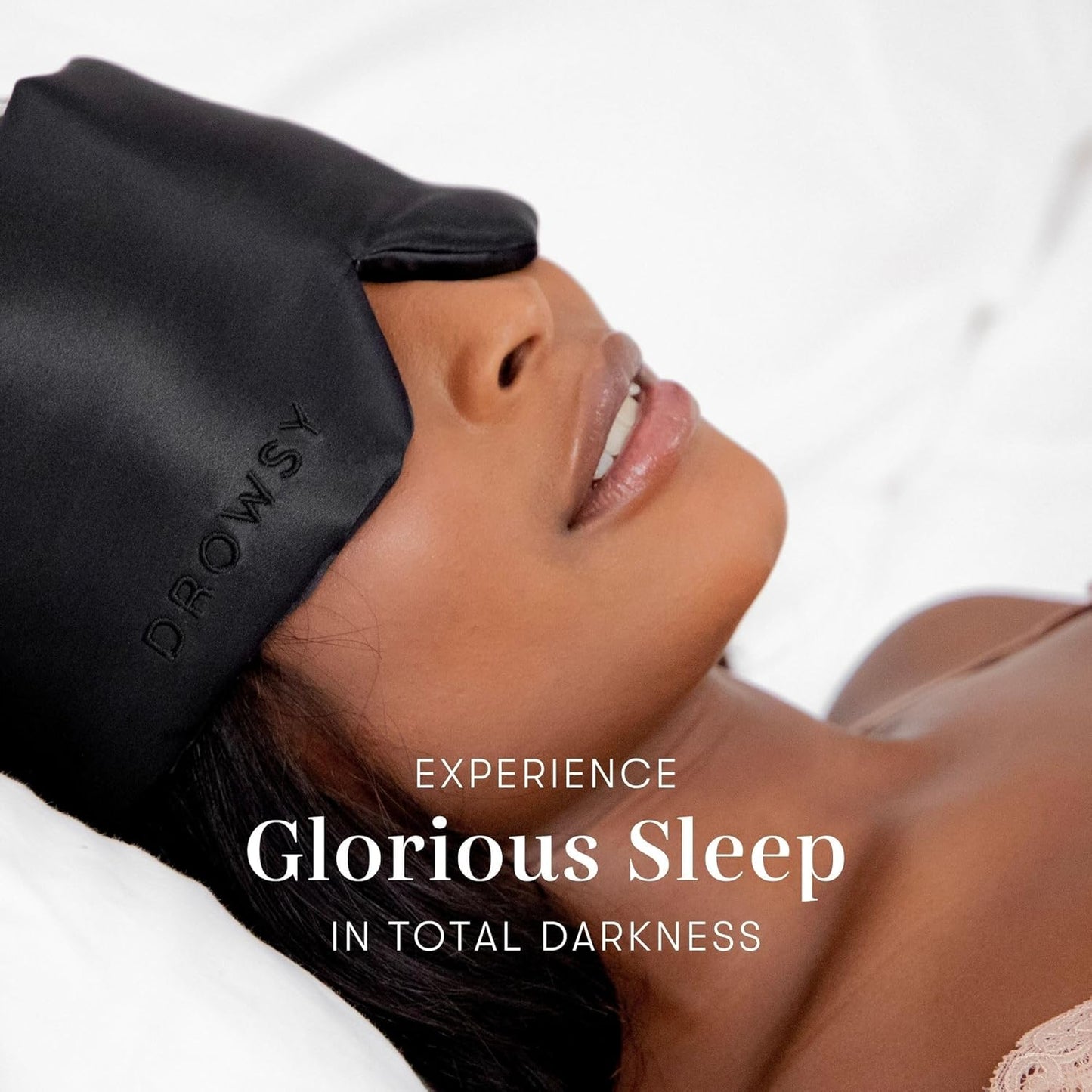 DROWSY Silk Sleep Mask - Face-Hugging, Padded Cocoon for Luxury Sleep in Total Darkness - 100% Pure Mulberry Silk (Black Jade)
