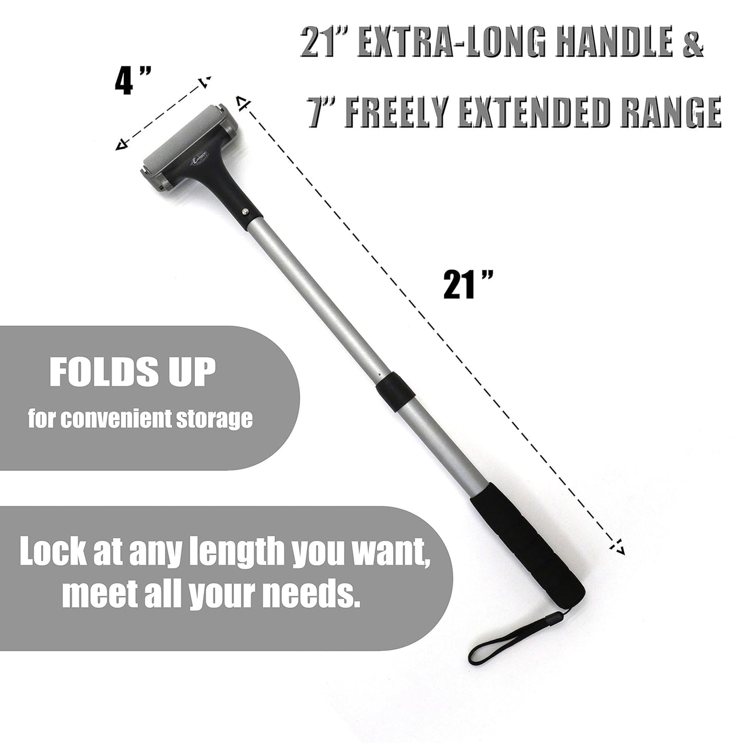 EASACE Lotion Applicator for Back & Body, Long Handle 21.5inch Adjustable Lotion Roller with 2 Replacement Roller for Back self(Silver)