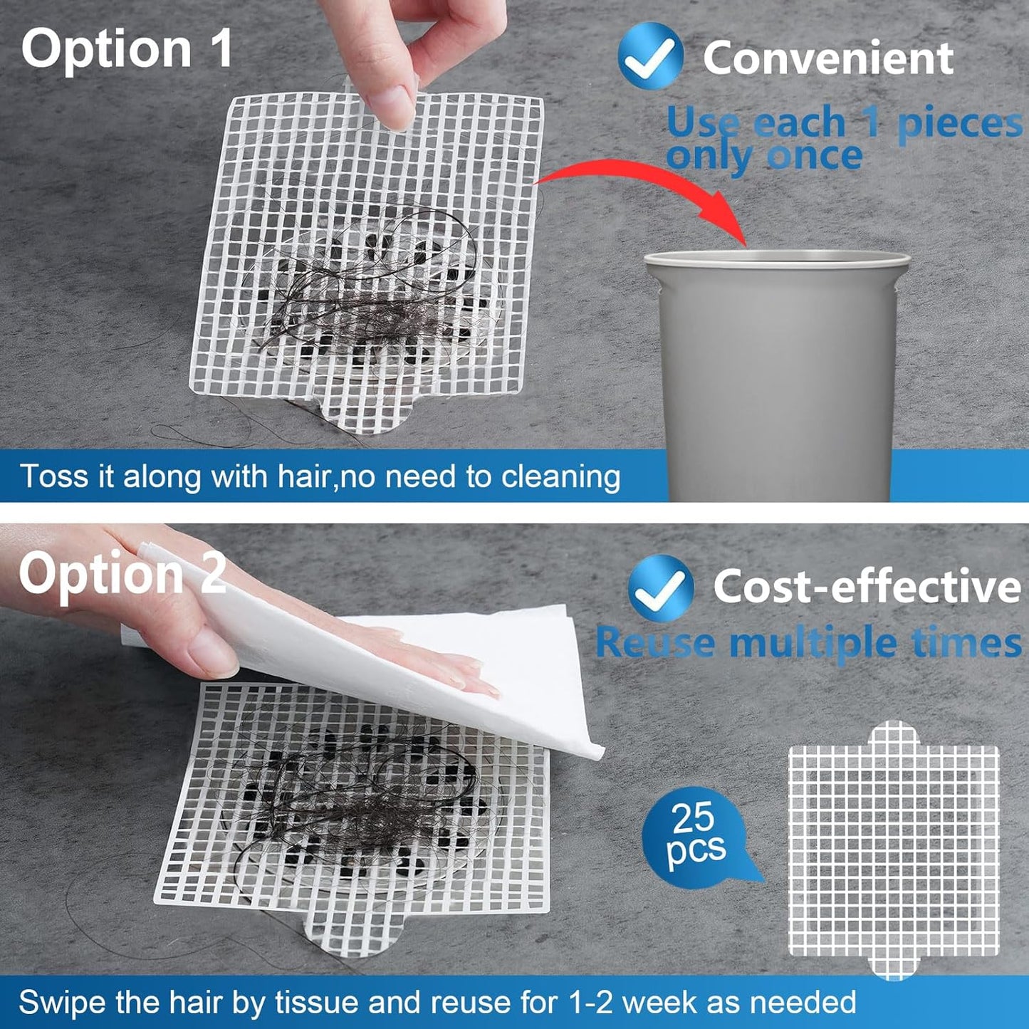 Disposable Shower Drain Hair Catcher, Shower Drain Cover Mesh Stickers, 25 Pack (4.1 Inch)