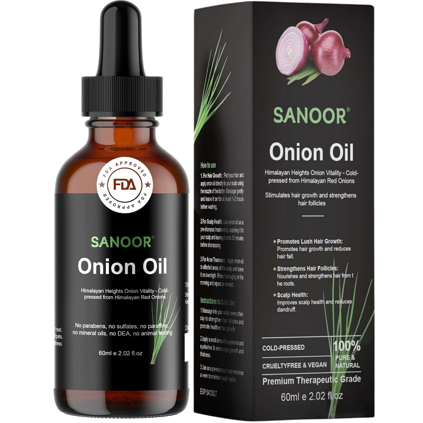 Himalayan Red Onions Oil | 100% Pure (2.02oz)| Cold-pressed, stimulates hair growth, strengthens follicles, and treats infections for healthier hair | 60ml