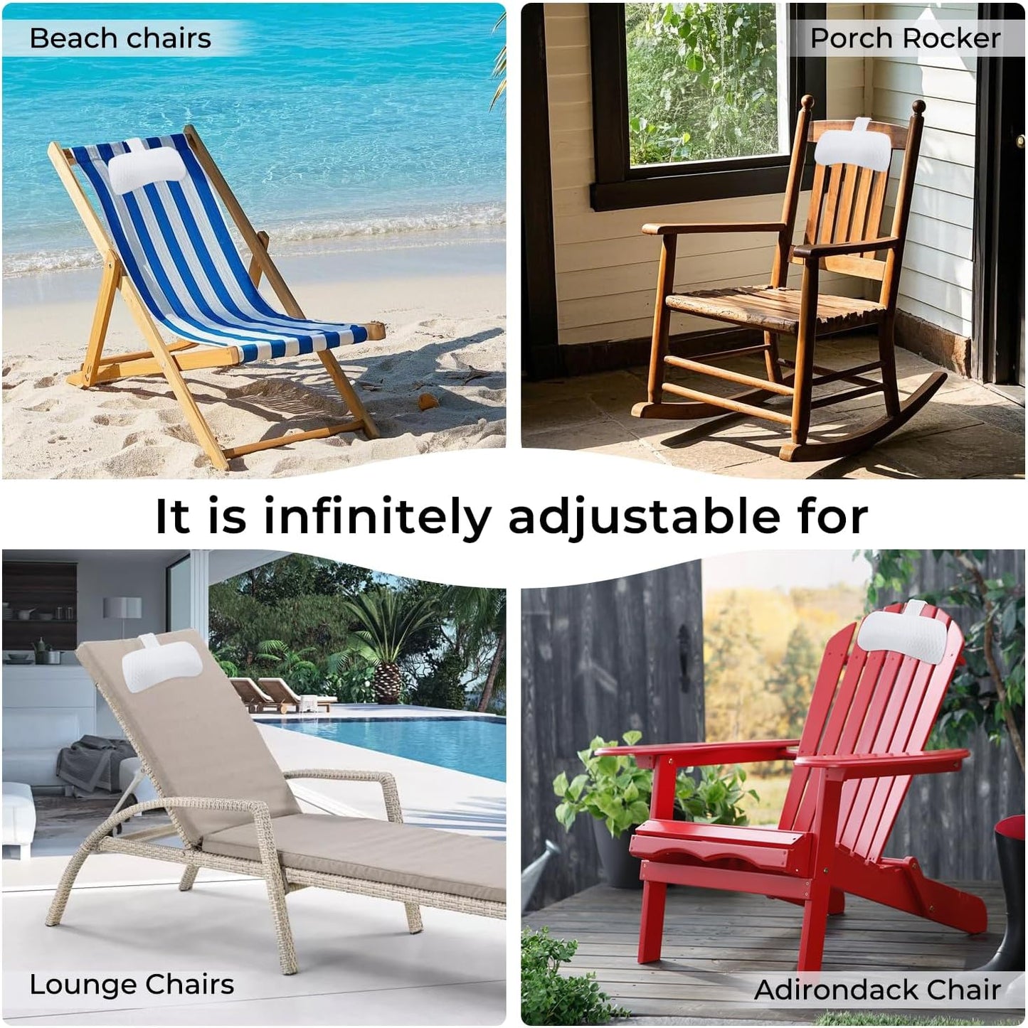 Headrest Pillow for Patio Chaise Lounge，Hot Tub Pillow for Headrest, Universal Height Adjustable Chaise Lounge Pillow for Sunbathing Swing Pool Furniture