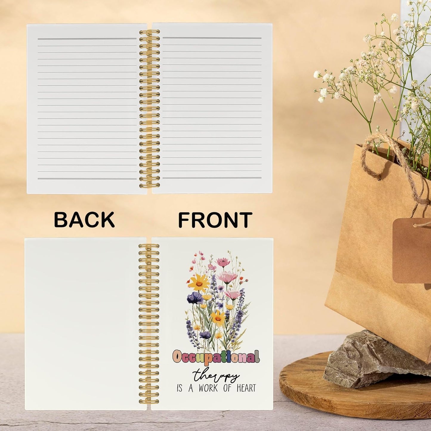 CUANFDDSF Occupational Therapy Gifts Notebook, Floral Therapy Journal Notebooks for Women, Occupational Therapist OT Gifts for Women,Writing Pads，Hardcover Spiral Notebook 5.5x8.3 Inch