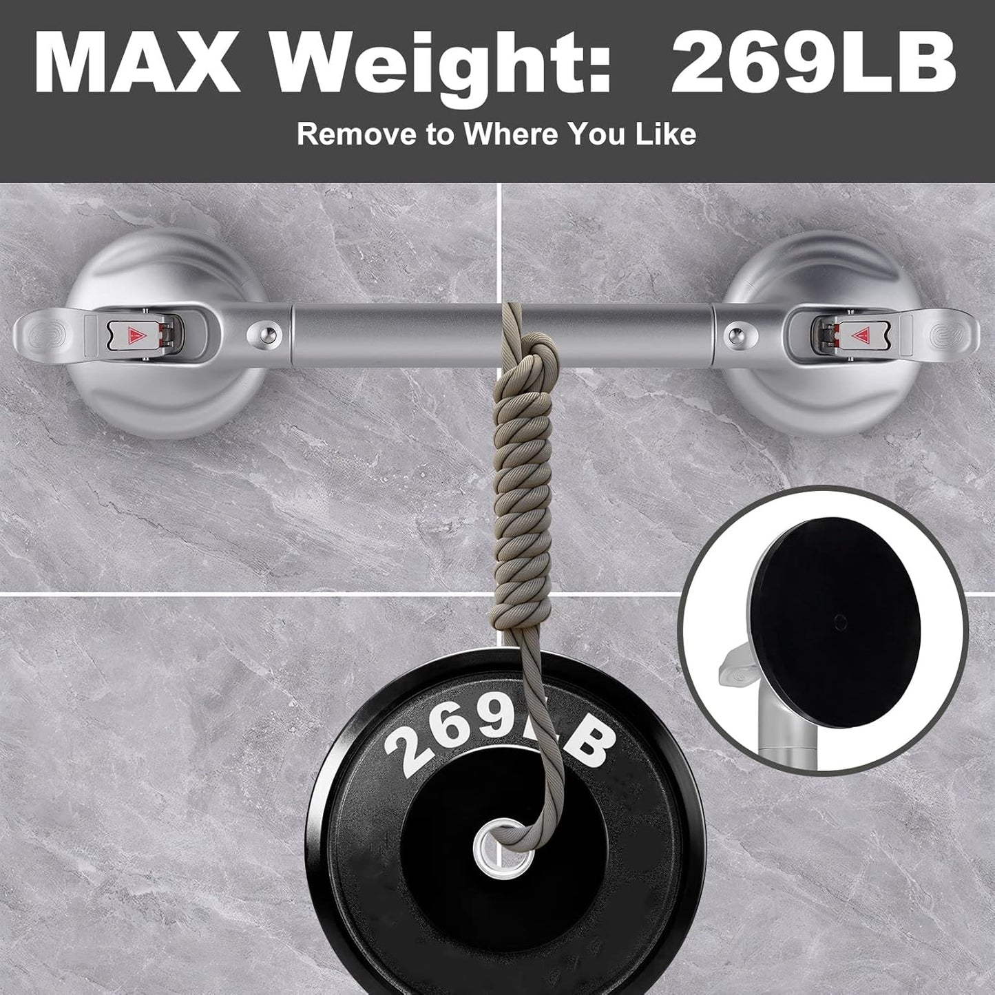 Heavy Duty Suction Shower Grab Bar - Toilet Bathroom Bathtub Safety - Shower Handles, Suction Cup Power Up to 250 LB, Perfect for Elderly Seniors(18.5 Inch, Gray Silver) ver