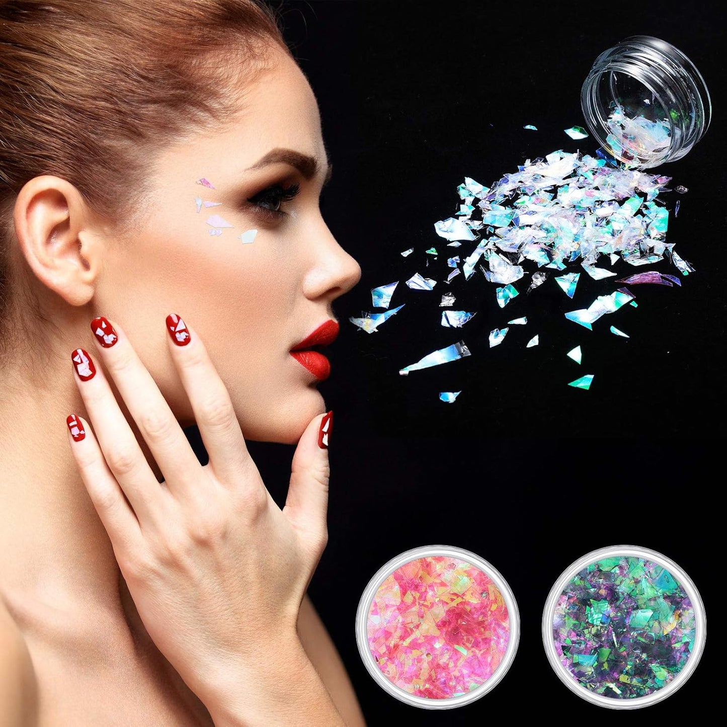 18 Boxes Mermaid Iridescent Chunky Glitter Flakes Chrome Nail Sequins Aurora Holographic Mermaid Nail Glitter Flakes Glitters Chunky Iridescent Flakes for Face Eyes Body Hair Nail Decoration