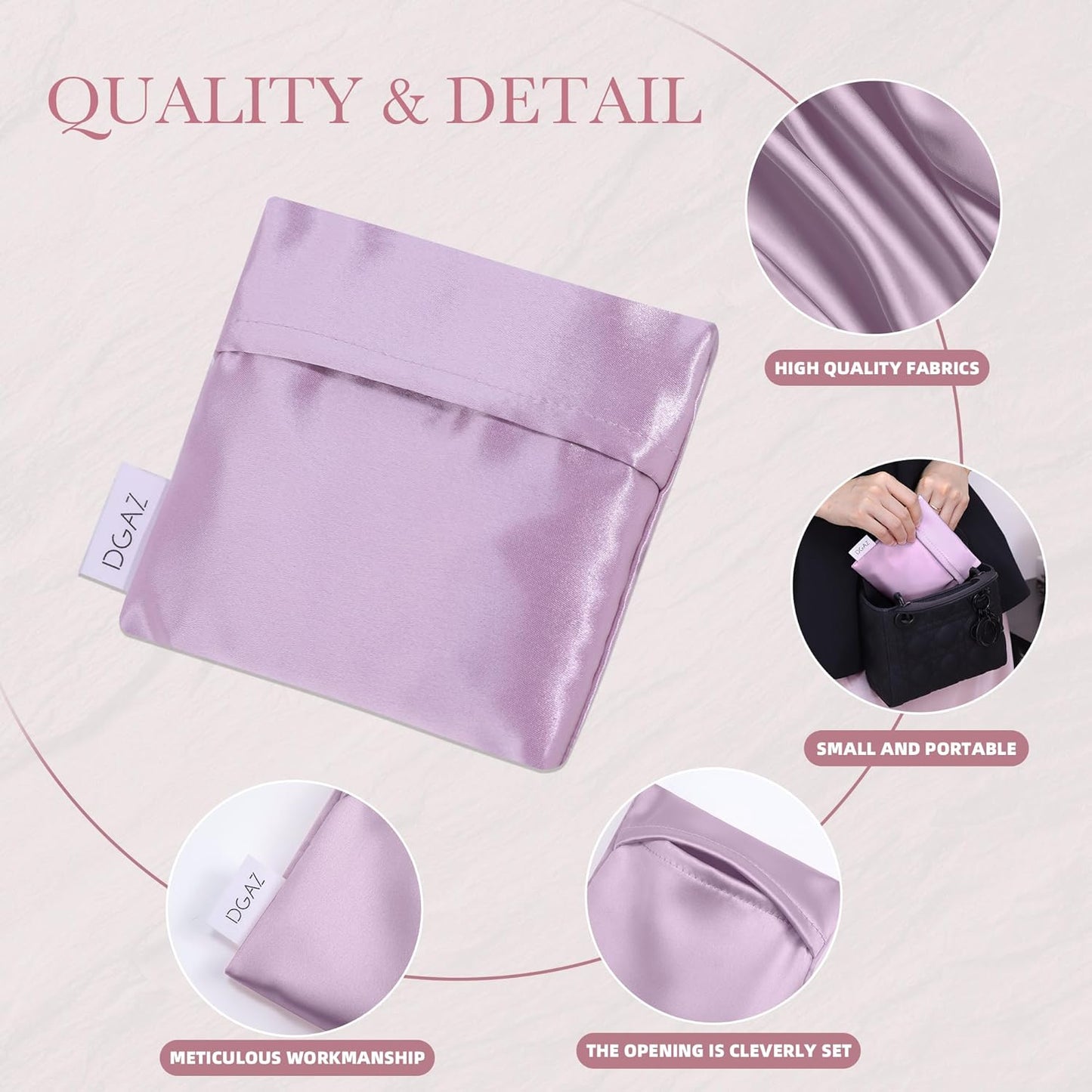 DGAZ Silk Sanitary Napkin Storage Bag, Period Bag for Teen Aged Girls, Portable Period Bag for Panty Liners/Menstrual Cup/Small Tampons，Mini Makeup Bag for Purse(Lavender)