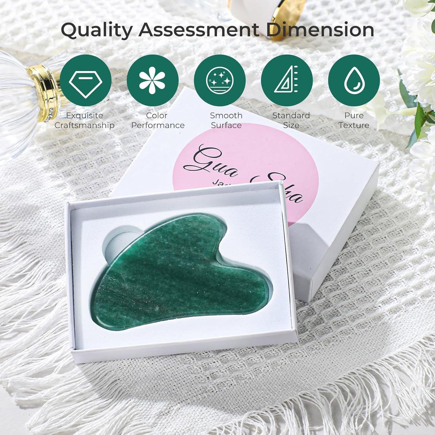 Dark Green Gua Sha Massage Tool, Natural Jade Scraping Facial Tool for Spa Acupuncture Therapy Using, Neck Beauty Slimming Massager for Face, Arms and Neck Massage