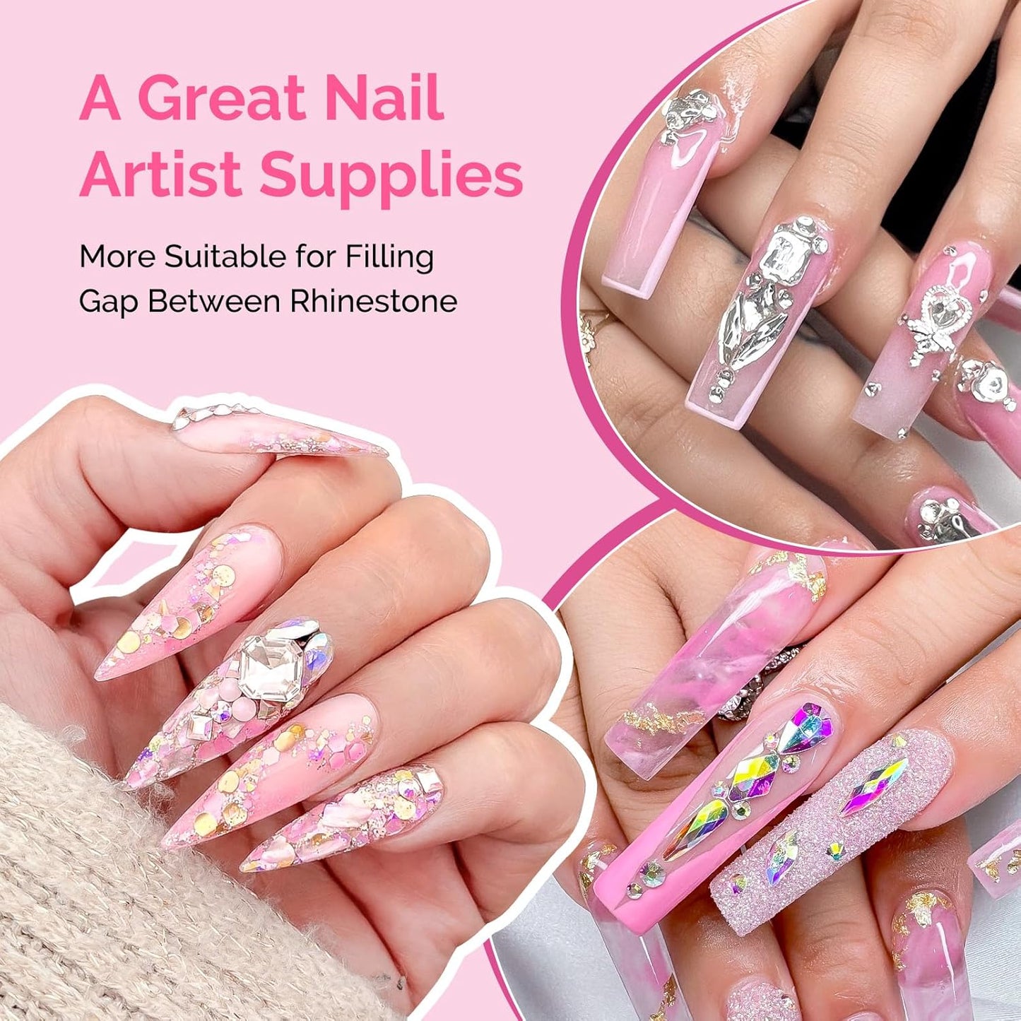 MelodySusie Nail Rhinestone Glue, 3D Gel Nail Art Design Strong Adhesive Nail Gem Glue for Nail Charms Gems Jewelry Decoration DIY Manicured at Home Cured Need Beauty Gifts for Women 30ml