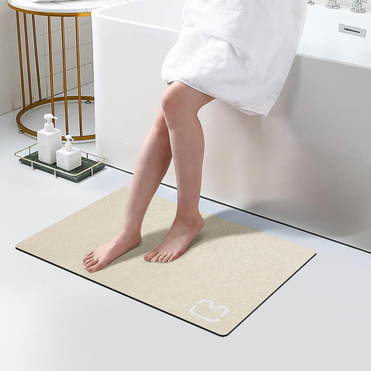 Diatomaceous Earth Bath Mat Rugs 23.6 x 15.7 inch, Quick Dry Super Absorbent Non Slip Rubber BottomThin Bathroom Mat Fit Under Door, Floor Rugs in Front of Bathtub,Shower Room,Sink, Beige
