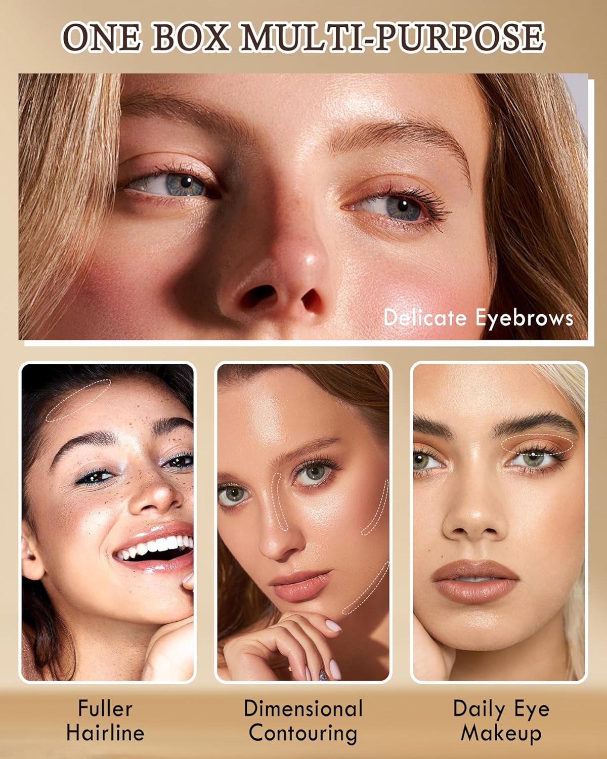 Eyebrow Powder Makeup Kit-3 Colors Eye Brow Tinting Powder Palette for Women Eyebrows Long-Lasting Waterproof, Dark Grey Black Brown Brow Filler, Enhance & Define Brows, With Mirror, Brow Tool -Set 02