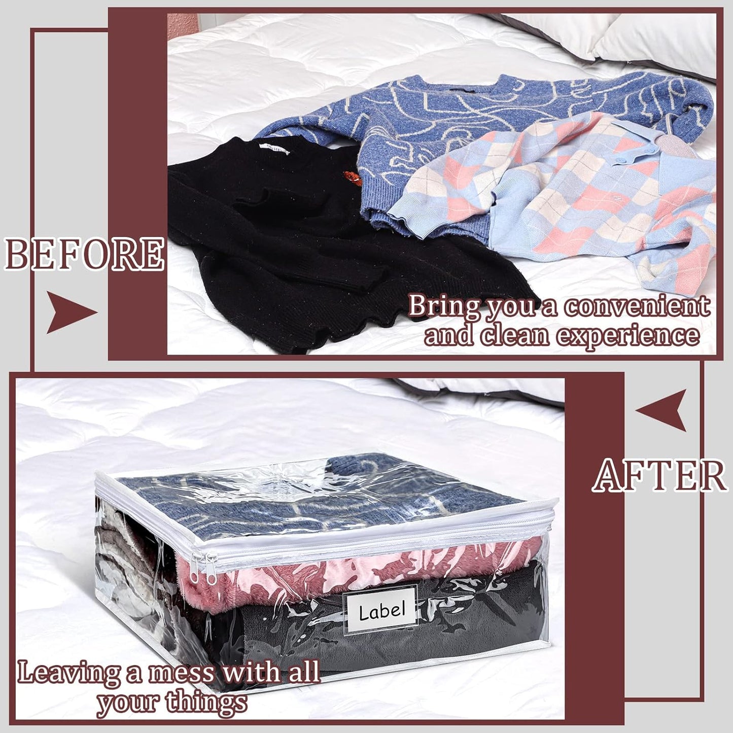 Hoolerry 6 Pieces Sweater Storage Bags Plastic Clear PVC Clothes Storage Bags with Zipper and Label for Blankets Clothes Closet Quilt Pillow Bed Sheet Organizer(23.6 x 19.7 x 9.8 Inch)