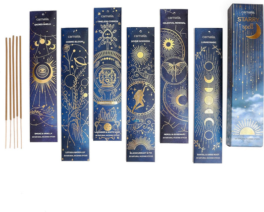 Carnatia Starry Spell Incense Sticks – Set of 6 Mystical Scents, 120 Premium Sticks for Creativity, Focus, Manifestation & Meditation | Natural, Slow-Burning for Spiritual Rituals & Self-Care!