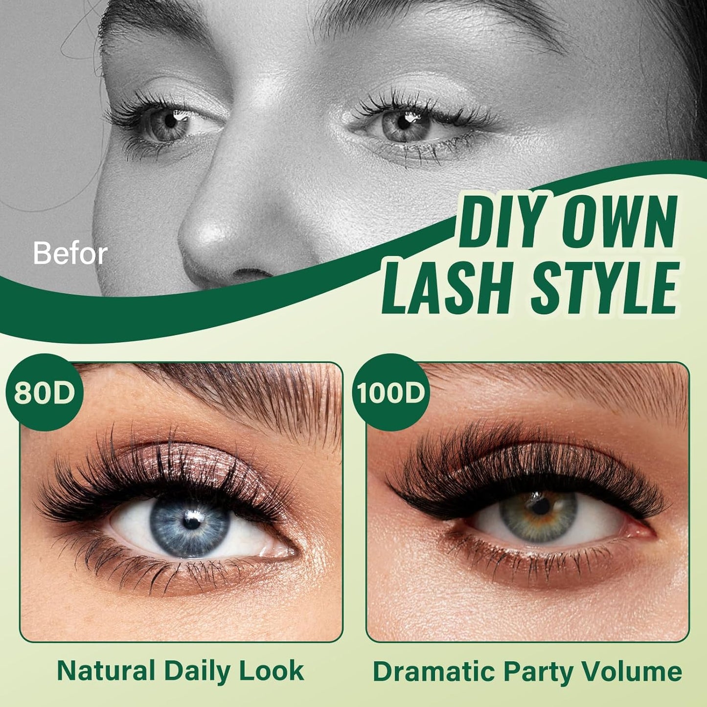 Clusters 3D Effect Eyelash Clusters 280pcs 100D D Curl 9-18MIX Individual Lashes Wispy Lashes Volume Cluster Lashes Natural Soft DIY Lash Extension(3D-100D-D-9-18MIX)
