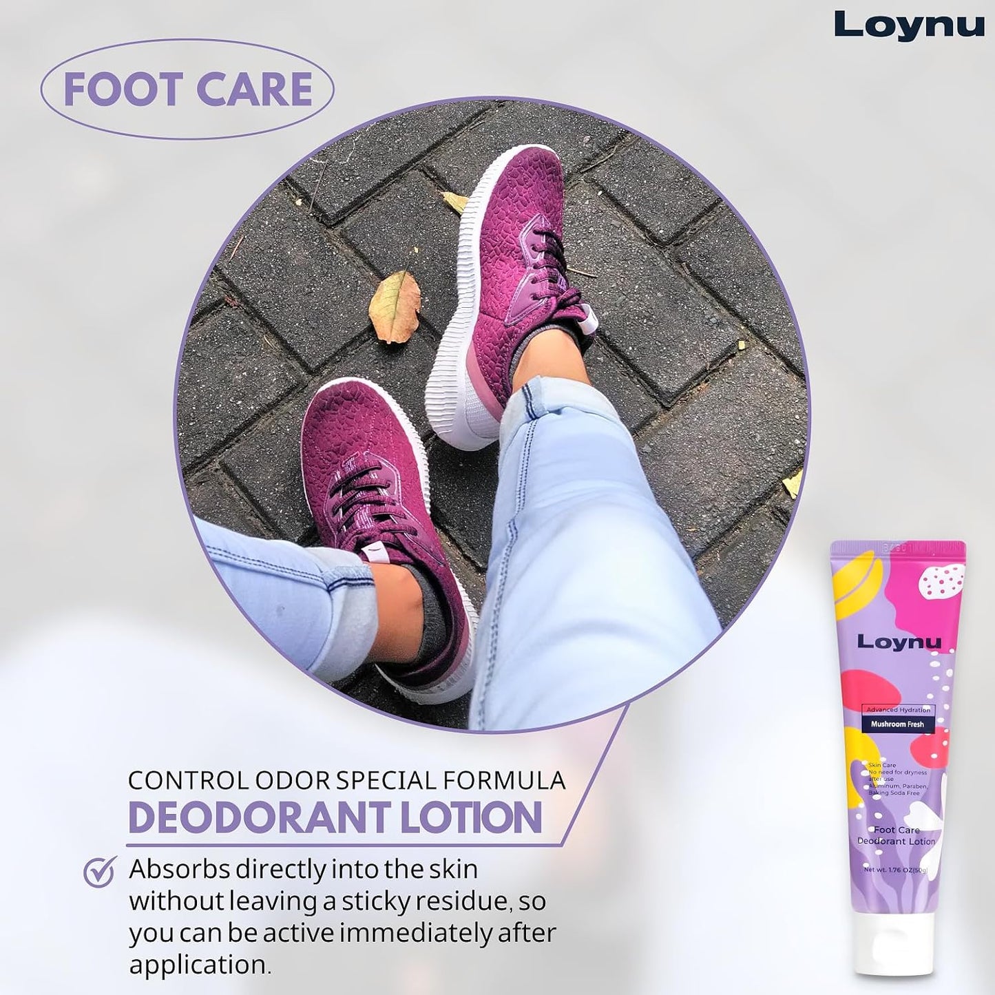 Foot Cream for Long-Lasting Odor Control (Neutralizes Odor at the Source) (Hydrates Dry, Cracked Feet) with Natural Mushroom Extract