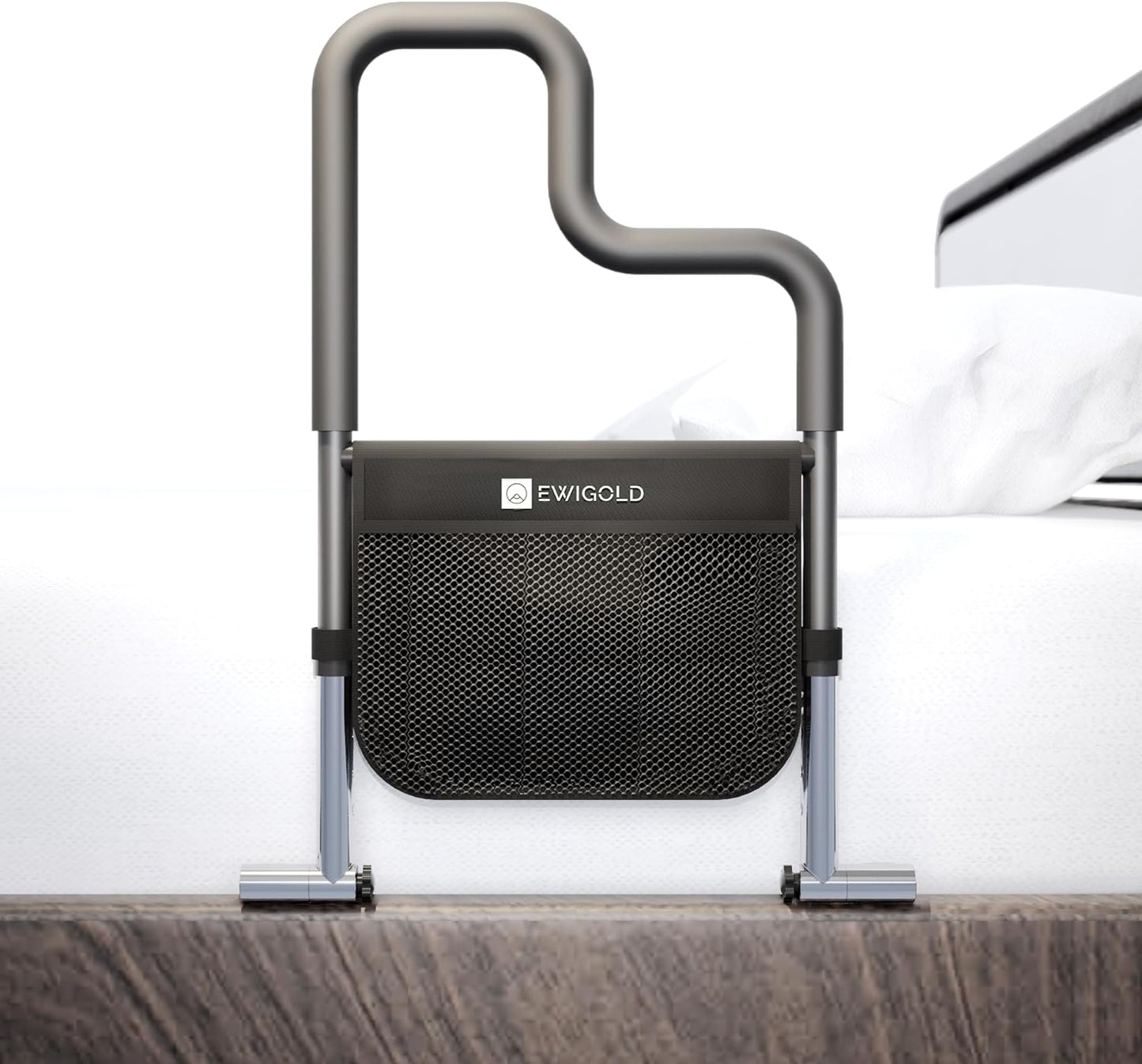 Dual-Bar Bed Rails for Elderly Adults Safety - Bed Rails with Height-Adjustable Handle - Bed Assist Rail with Storage Pocket - No Installation at All - Fit King, Queen, Full, Twin