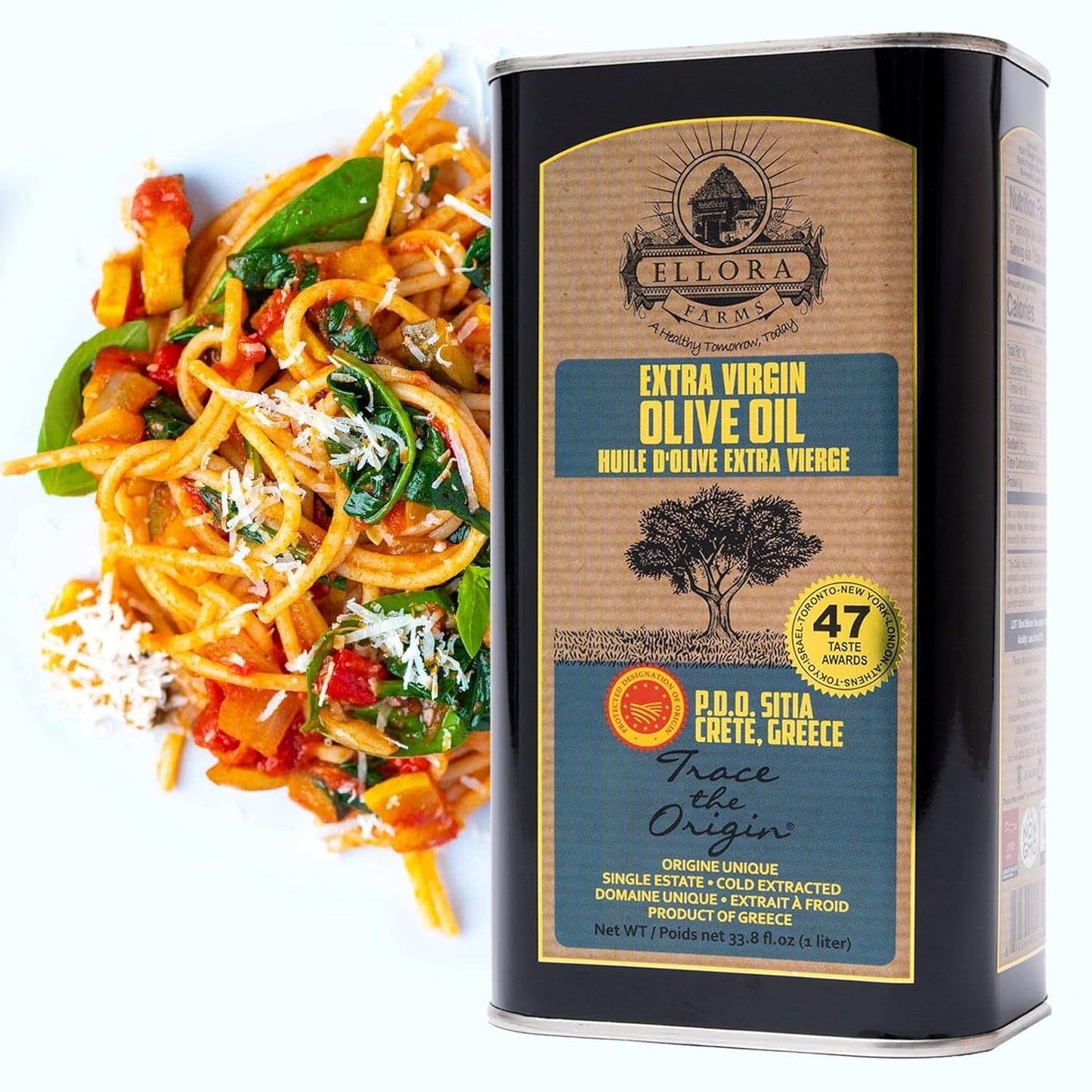 Ellora Farms, Certified PDO Extra Virgin Olive Oil, Single Estate, Single Origin, Single Variety, Cold Press & Traceable Olive Oil, Crete, Greece, Kosher SITIA 33.8 Fl Oz (Pack of 2)