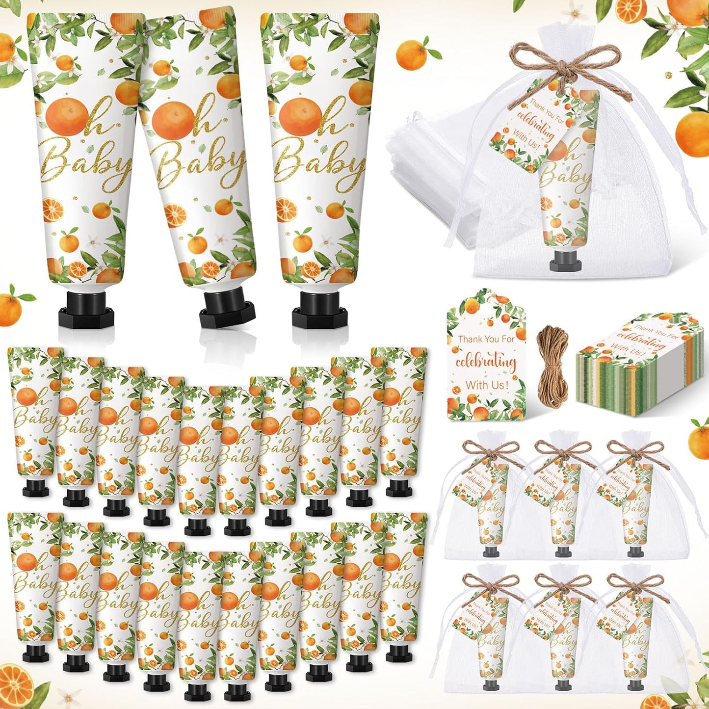 48 Sets Oh Baby Little Cutie Hand Cream Gifts Bulk Baby Shower Favors Travel Size Hand Lotion for Dry Cracked with Tags Organza Bags Shower Party Supplies for Guest Kids