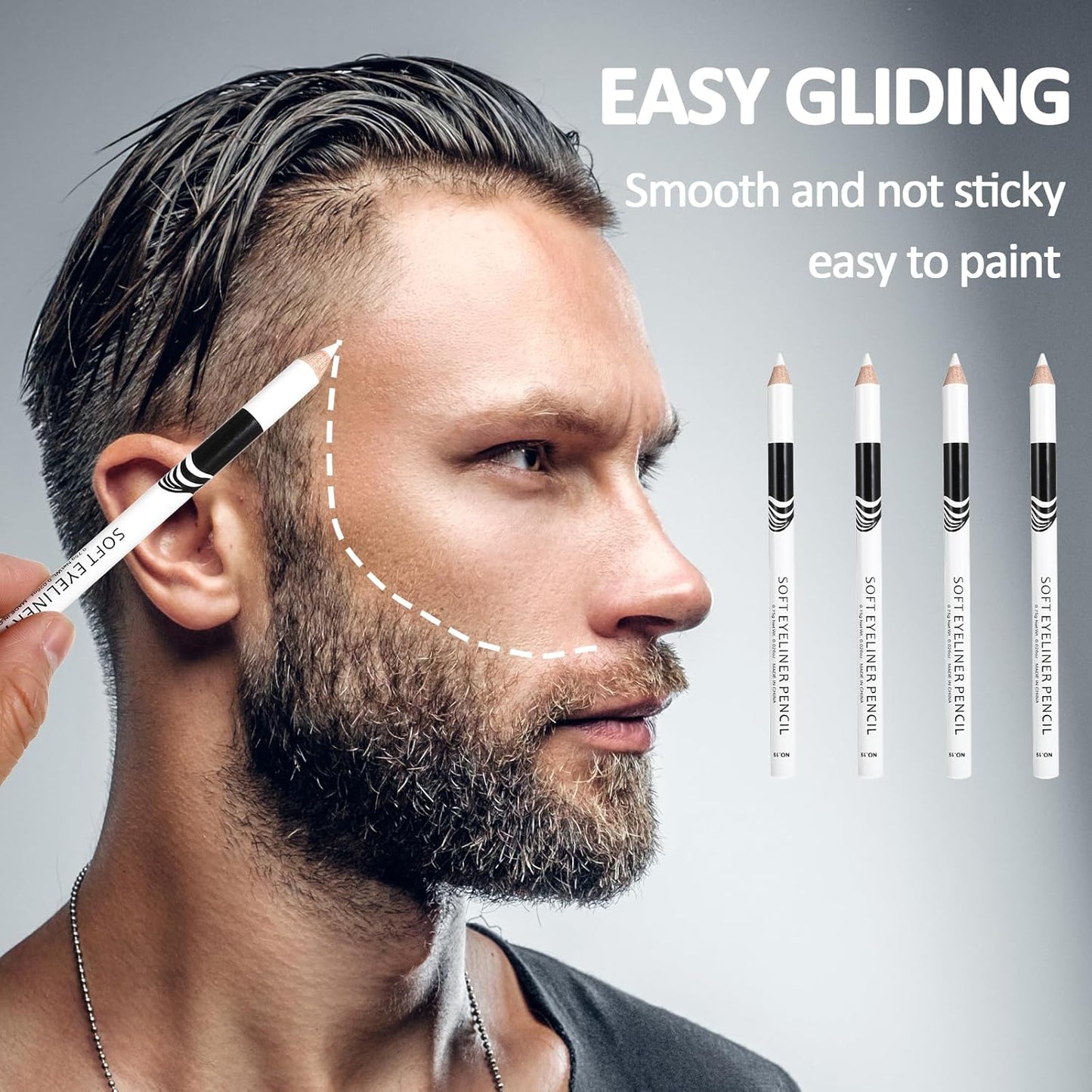 12PCS Barber Pencil Set with Sharpener, Smudge-proof Beard Shaping Guide Pen, Hairline Pencils, Suitable for Men and Women (White)