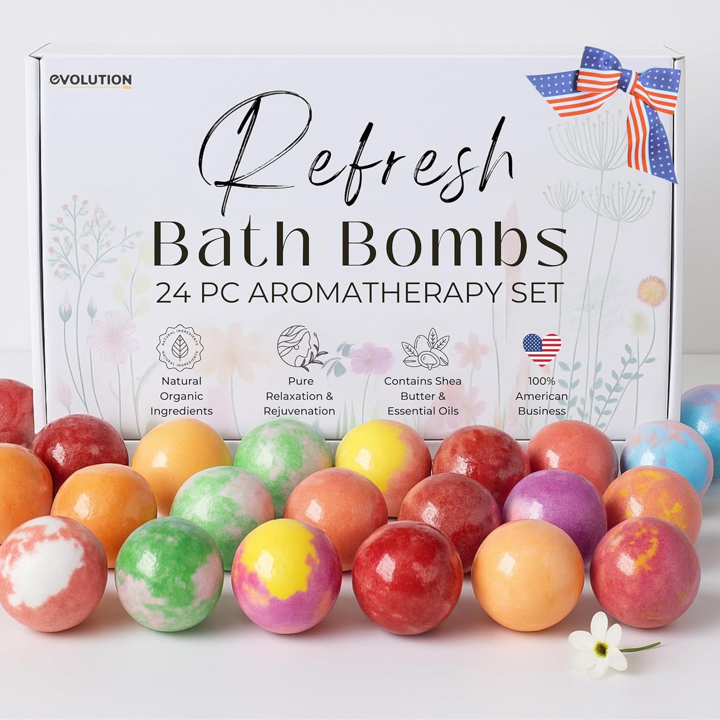 EvolutionUSA Refresh Bath Bombs for Women, 24 Lush Bath Bombs Mini Sized, Luxurious Womens Gift for Mother's Day, Easter, Birthday or Self Care, Luxurious & Relaxing Bathbombs, Womens Bath Balls