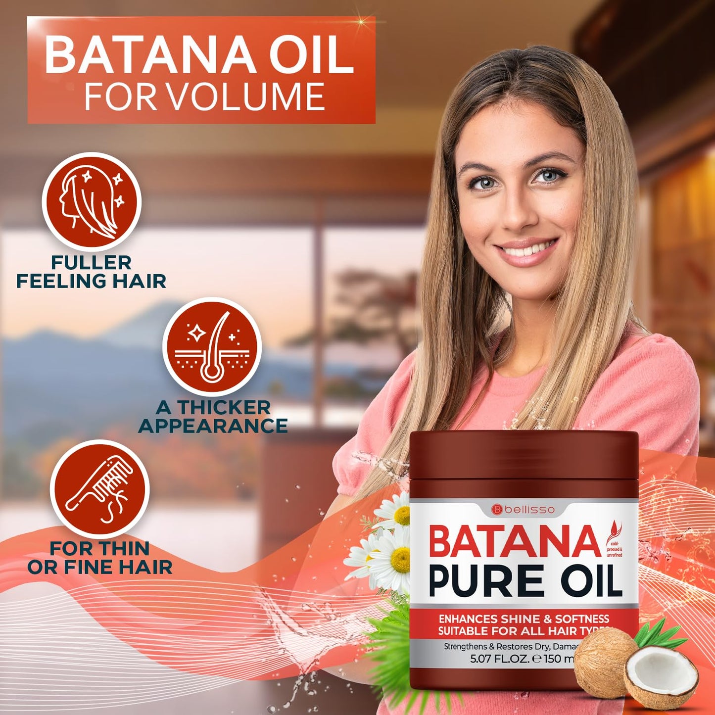 Batana Oil - Pure, Unrefined and Cold Pressed - Volumizing Hair Treatment for Women and Men - Hydrating Nourishment for Dry, Broken and Brittle Split Ends - Deep Hydration and Moisture Hair Mask