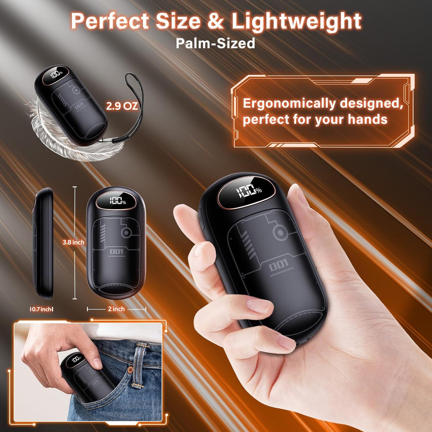 Hand Warmers Rechargeable - Electric Hand Warmer Reusable 2 Pack, LED Display, 20Hrs Warmth, 4 Levels Heat, Portable Charging Magnetic Pocket Heater for Men, Women, Raynauds, Hunting, Golf