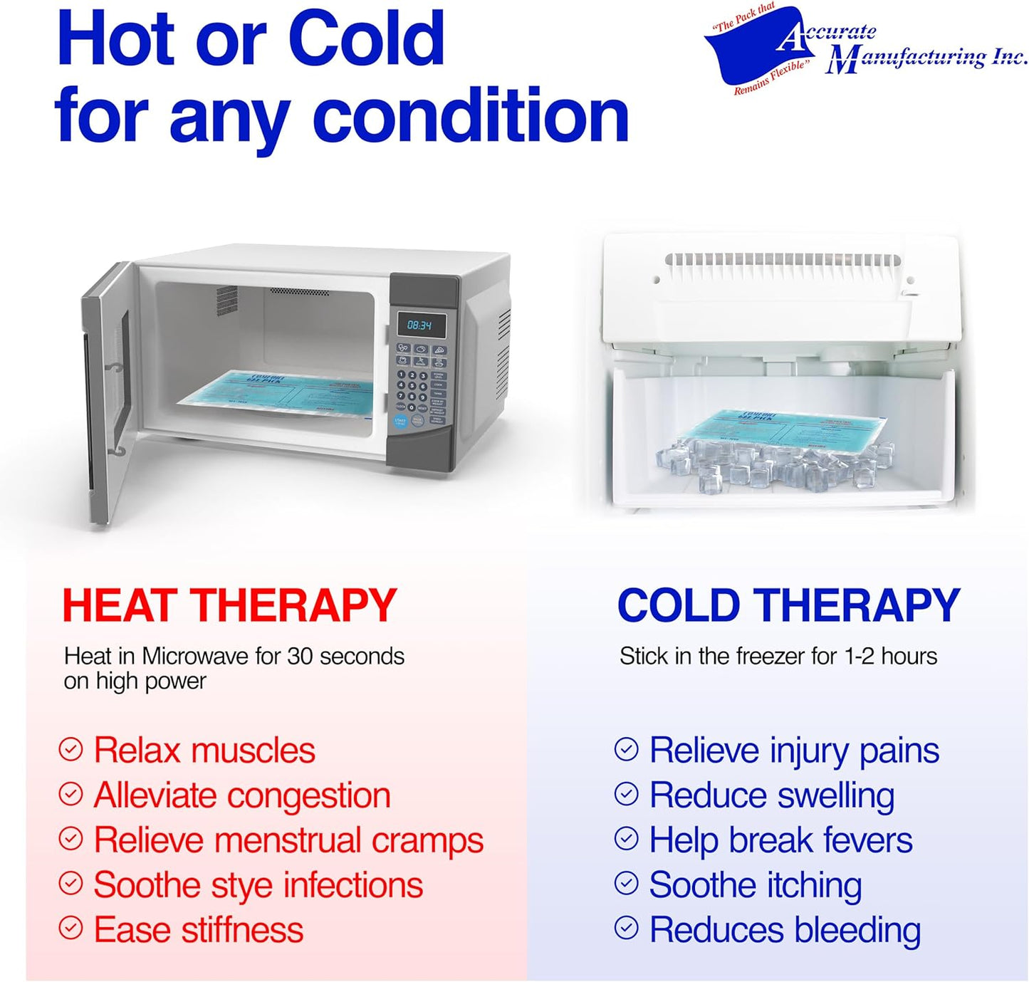 Flexible Reusable Gel Packs for Neck, Wrist, Arm, Back and Shoulder Pain Relief - Versatile Hot or Cold Gel Packs for Injuries, Sore Muscles or Toothache Pain Relief, Blue, 5" x 18", 1 Pack