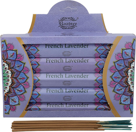 Raajsee Lavender Incense Sticks 15 Sticks x 5 Pack -100% Pure insense Organic Natural- Hand Rolled Free from Chemicals -incent Stick Perfect for Church Aromatherapy, Stress Relief, Meditation