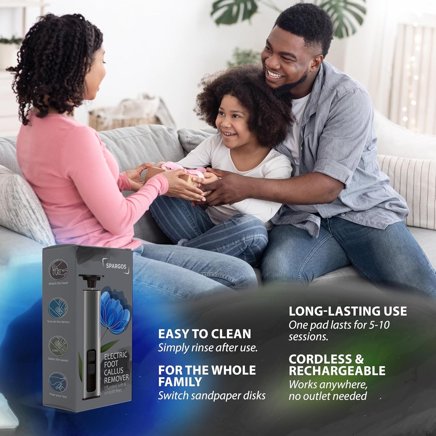 Electric Foot Callus Remover Rechargeable - Black Electric Foot Filer with 9 Speed Settings, Type-C Charging, and 60 Sanding Discs for Smooth Skin - Callus Remover for Feet