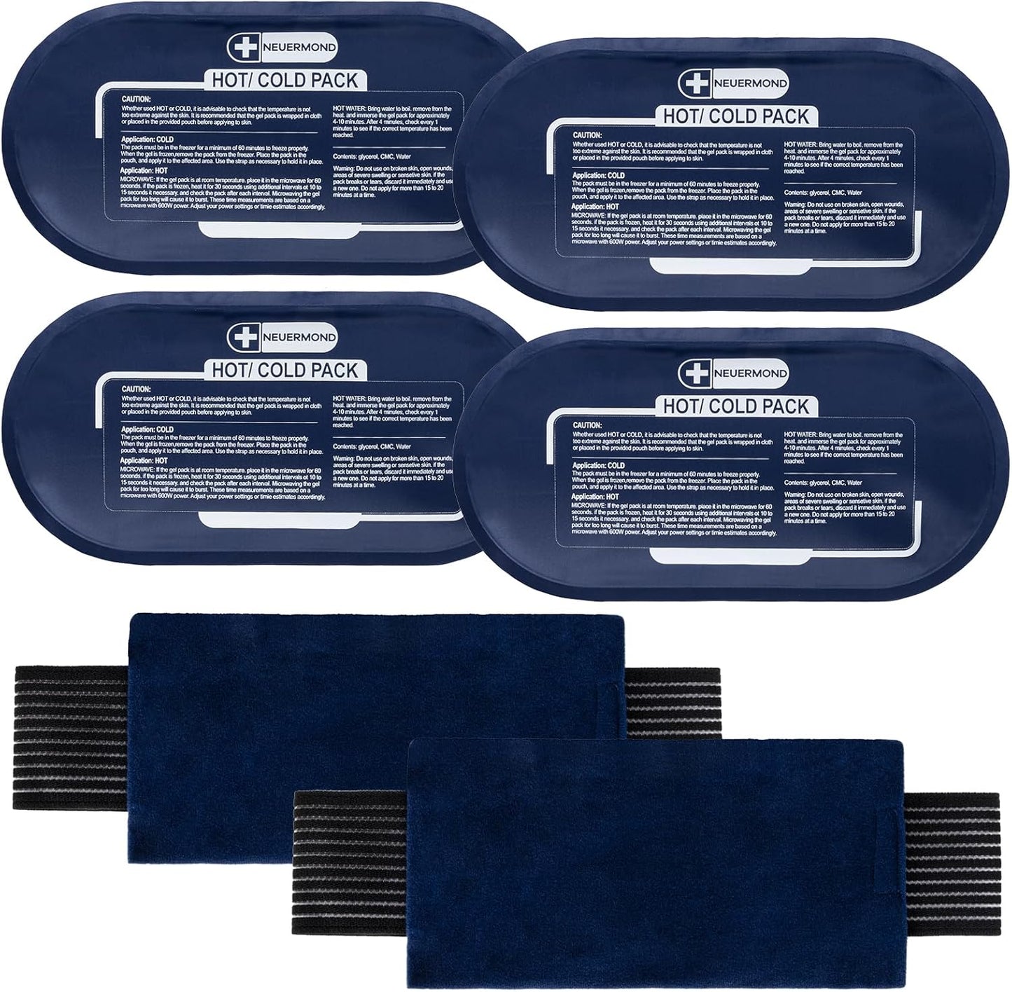 Gel Ice Packs for Injuries Reusable, 4 Ice Packs with 2 Adjustable Straps for Knee, Shoulder, Back, Hot and Cold Pack Therapy for Joint Pain, Muscle Soreness, and Body Inflammation