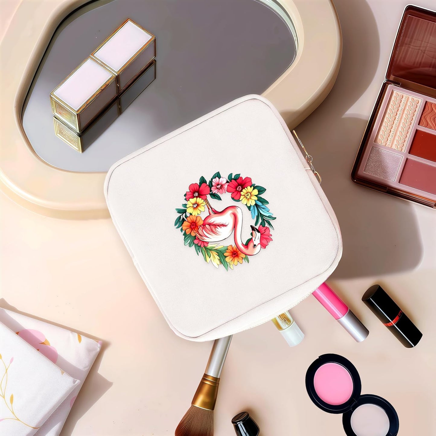 Flamingo Mini Makeup Bag, Flamingo Gift For Women Girls, Cute Portable Zipper Pouch Cosmetic Bag For Teen Girls Kids, Small Storage Bag For Sanitary Pad, Period napkin bag!