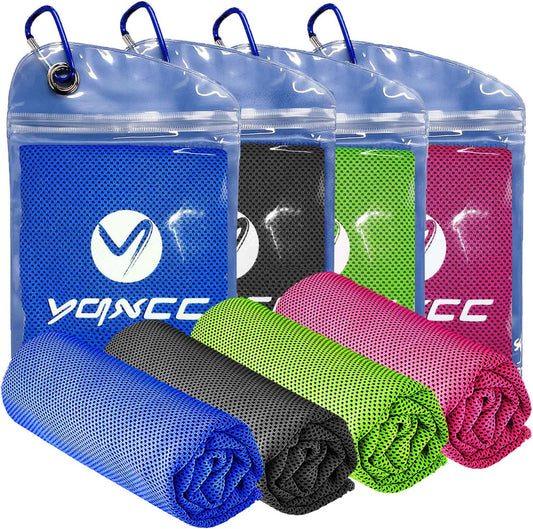 YQXCC 4 Pack Cooling Towels | 40"x12" | Cool for Neck and Face | Microfiber Soft Breathable Chilly | for Yoga, Sport, Golf, Gym, Camping, Running & More Activities