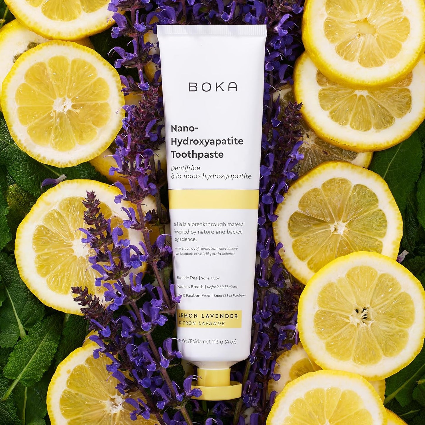Boka Fluoride Free Toothpaste, Nano Hydroxyapatite Toothpaste, Appropriate for Sensitive Teeth - for Adult, Kids Oral Care - Lemon Lavender Flavor, 4 Fl Oz 1Pk US Manufactured