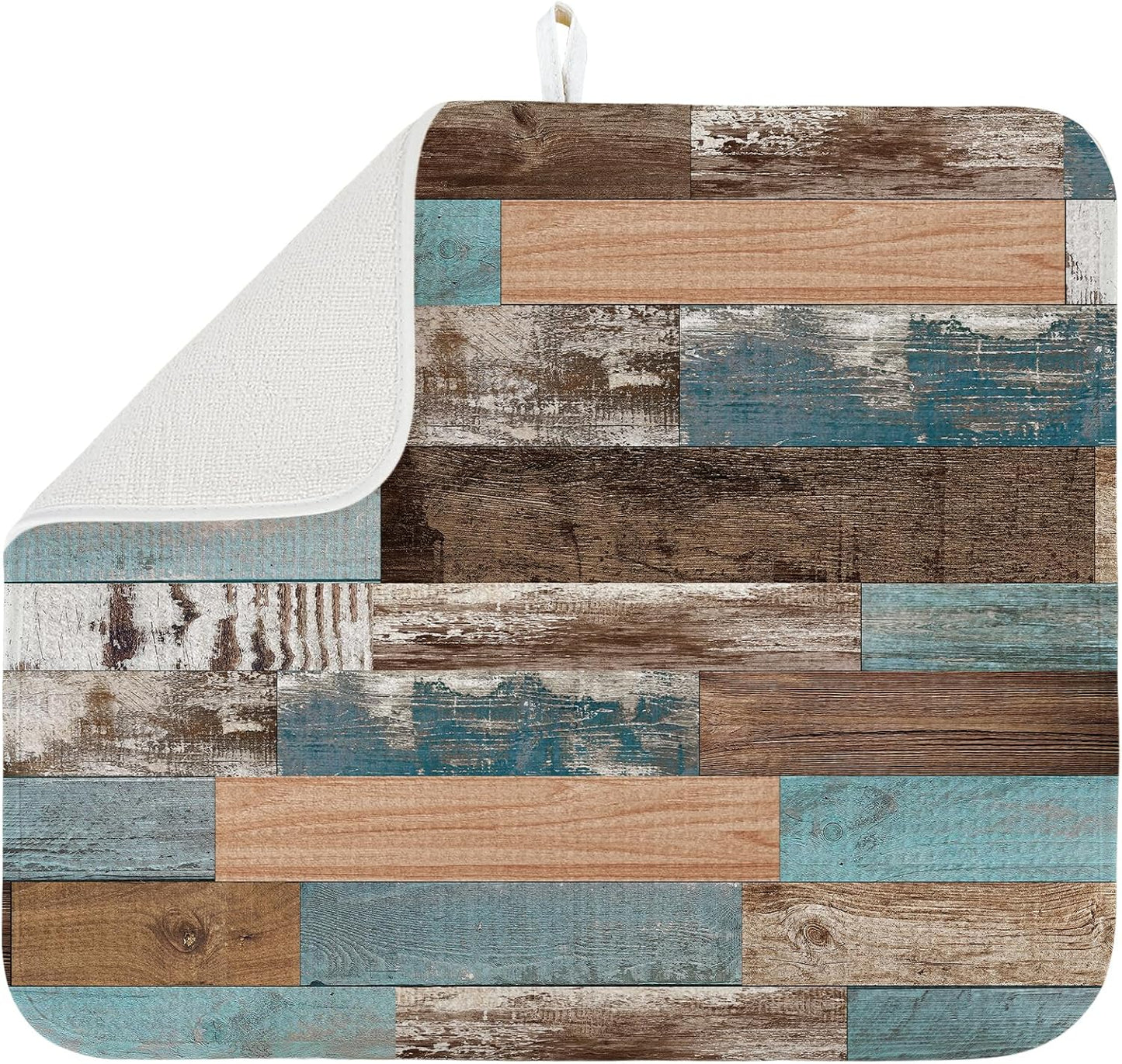 Dish Drying Mat for Kitchen Counter Large 16" x 18" Farmhouse Rustic Wood Absorbent Microfiber Dishes Drainer Rack Mats Pad Reusable Washable