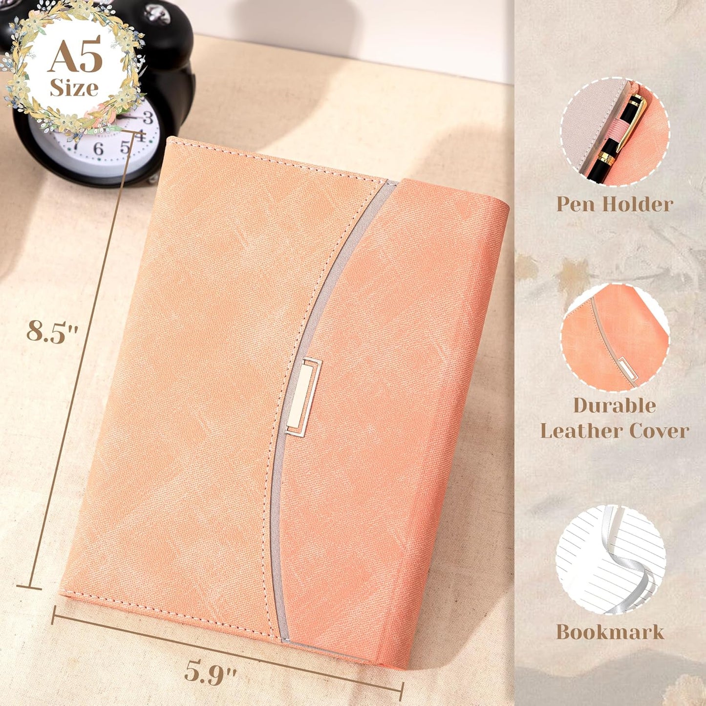 CAGIE Journal Notebook for Women with Magnetic Flap Closure, 256 Pages 100 GSM Elegant Lined Journals for Writing, A5 Hardcover Journal for Note Taking, Gifts Diary for Women, 5.9x8.5In, Pink