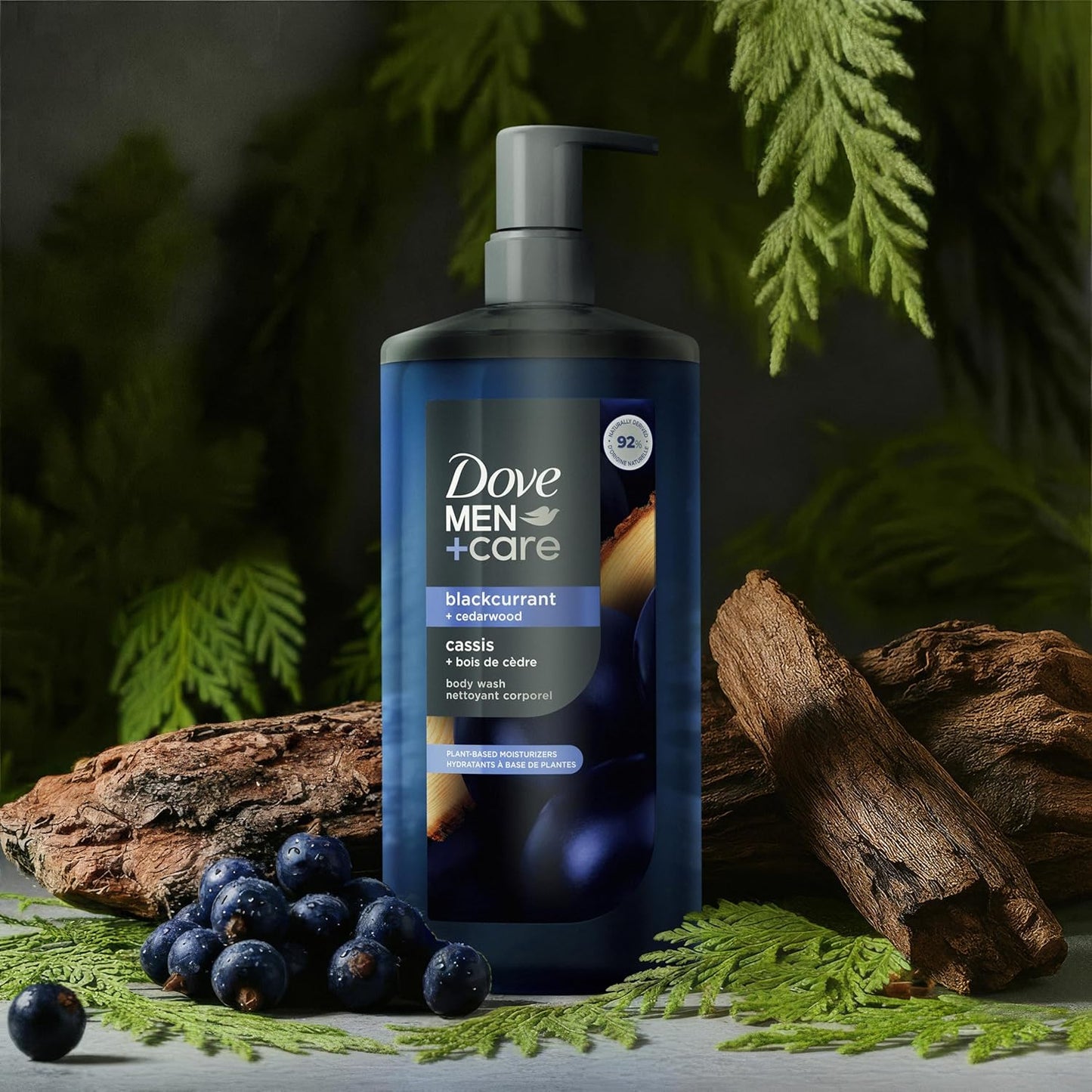 DOVE MEN + CARE Blackcurrant + Cedarwood Plant-Based Moisturizing Body Wash for Men, 26oz