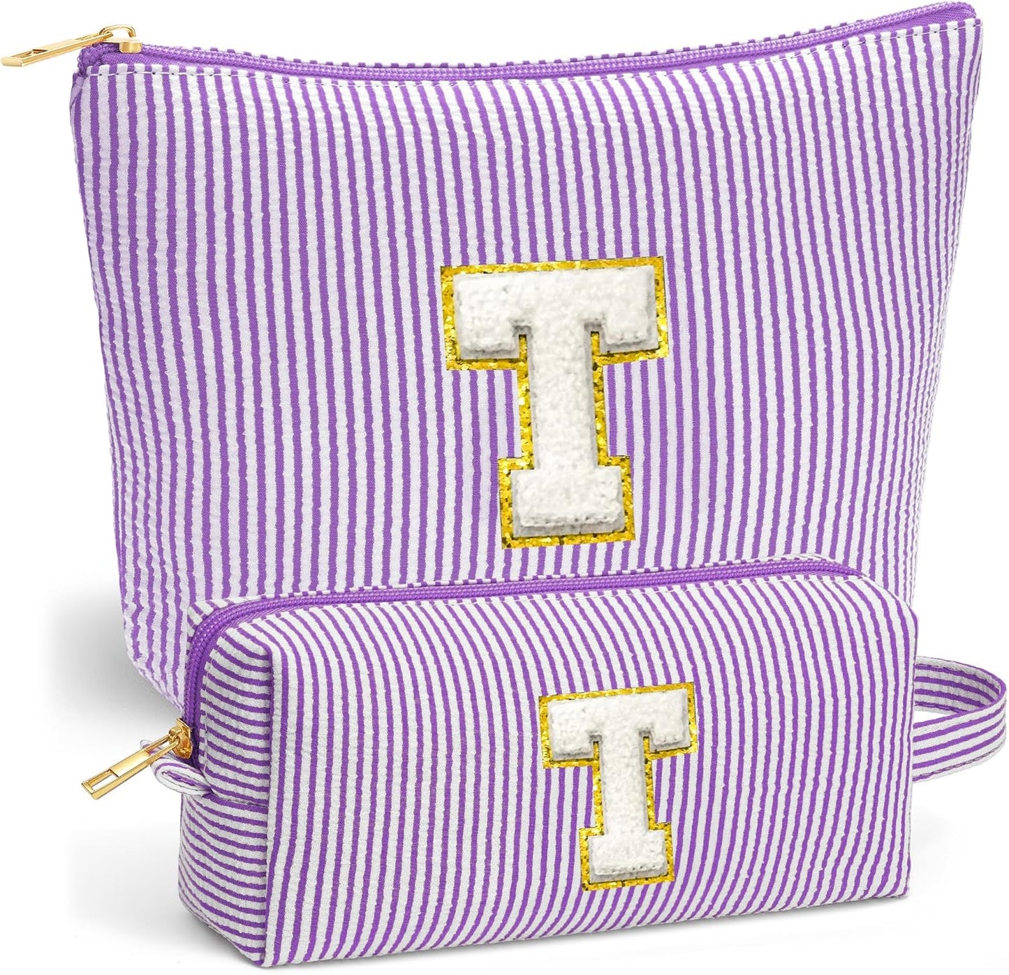 Initial Makeup Bag for Women - Travel Pouch, Portable Cosmetic Bag Make up Kit Pouch | Travel Essentials Cute Makeup Bag Birthday Gifts for Women, Purple Letter T